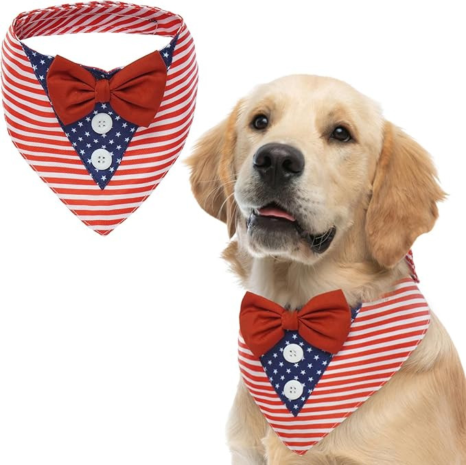 FUAMEY Independence Day Dog Scarfs 4th of July American Flag Dog Tuxedo Triangle Bibs with Bow Ti... | Amazon (US)