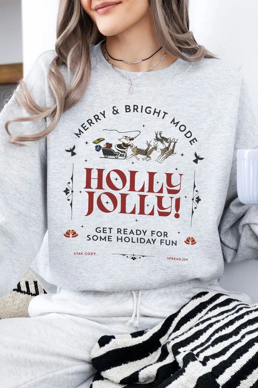 Holly Jolly Christmas Fleece Sweatshirt Light Pink / M | Casual Chic Boutique