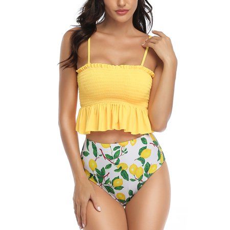 Plus Size Women Floral Two Piece Swimwear Swimsuit High Waisted Bikini Set Beachwear Swimming Costum | Walmart (US)