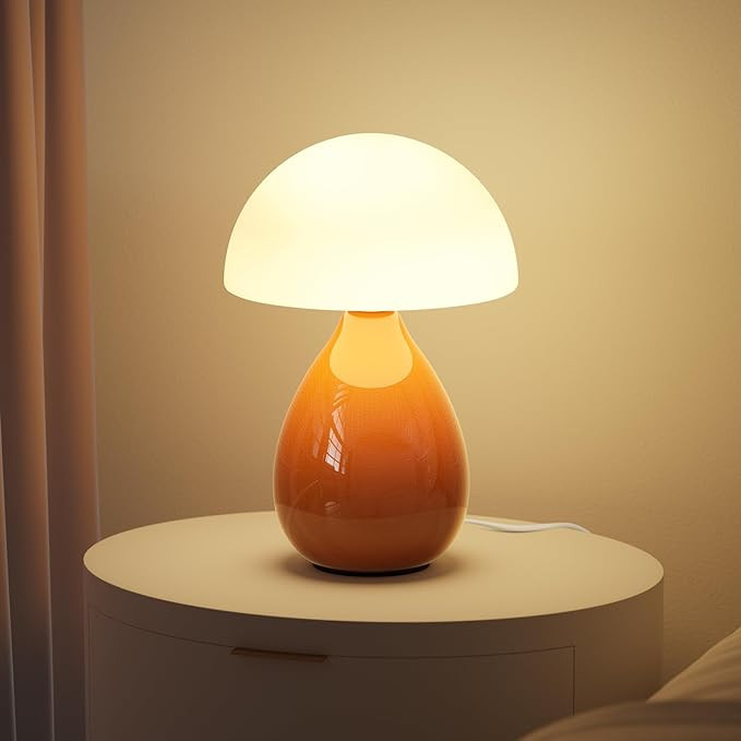 Mushroom Lamp, Vintage Small Table Lamp for Bedroom, Ice Crack Ceramic LED Night Light for Kids, ... | Amazon (US)