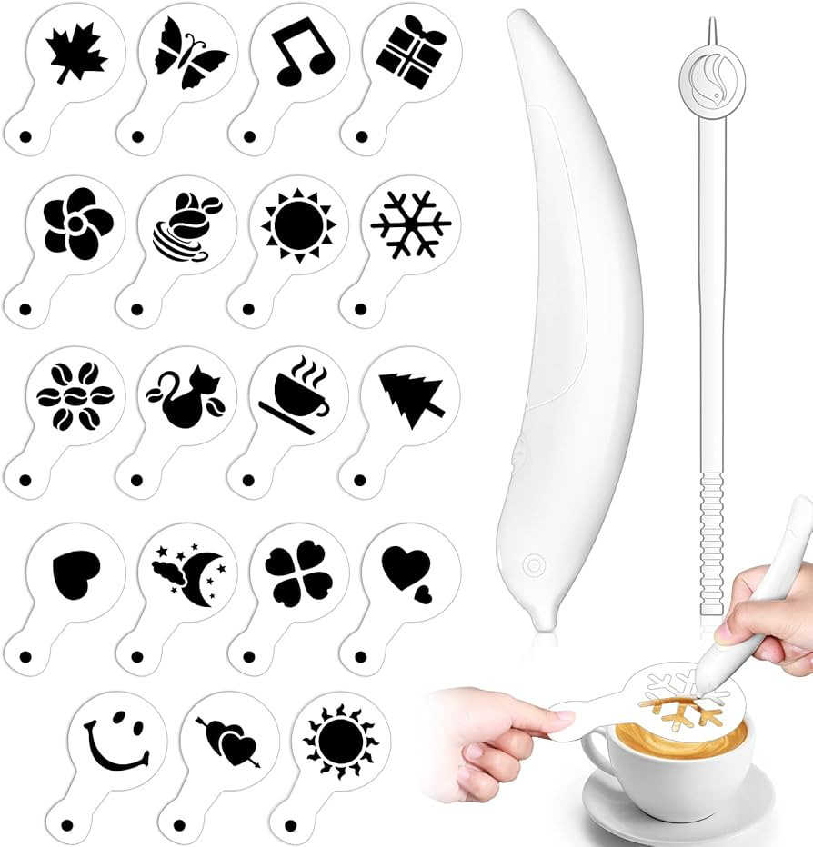 CHENGU Coffee Carving Pen Portable Electric Latte Art Pen Spice Pen with Stirring, 19 Pieces Coff... | Amazon (US)