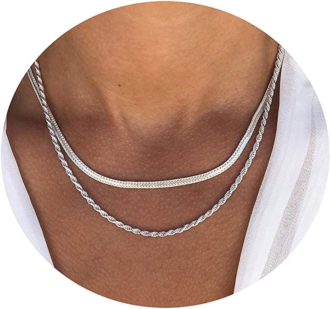 Tasiso 14K Gold Filled Herringbone Choker Necklace Set Double Layer Snake Chain Herringbone Chain... | Amazon (US)