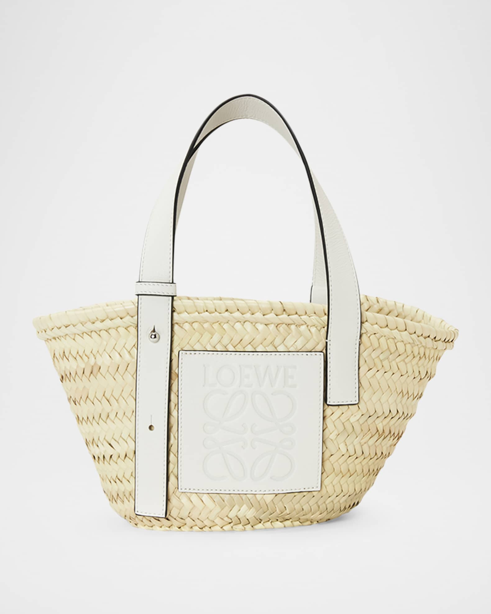 x Paula’s Ibiza Basket Small Bag in Palm Leaf with Leather Handles | Neiman Marcus