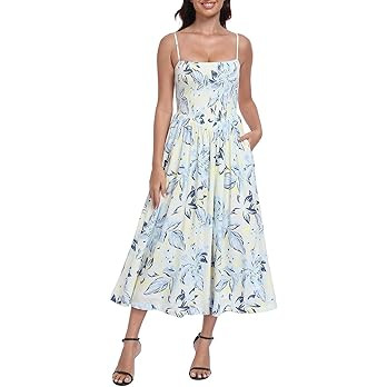 HDE Women's Smocked Midi Dresses Summer Casual Sundress Spaghetti Strap Flowy Drop Waist Beach Va... | Amazon (US)