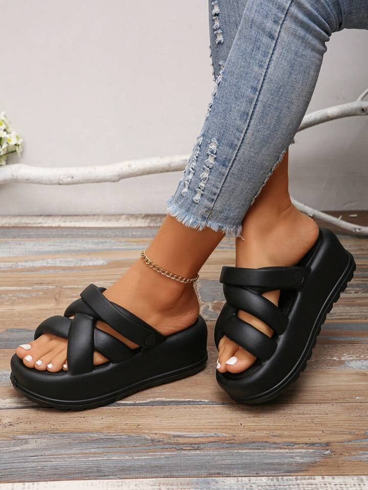 Women's Summer Platform Wedge Sandals With Thick Sole, Open Toe And Comfy Slip-Ons | SHEIN USA | SHEIN