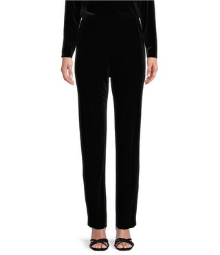 Stretch Velvet Slim Leg Flat Front Pull-On Pants | Dillard's