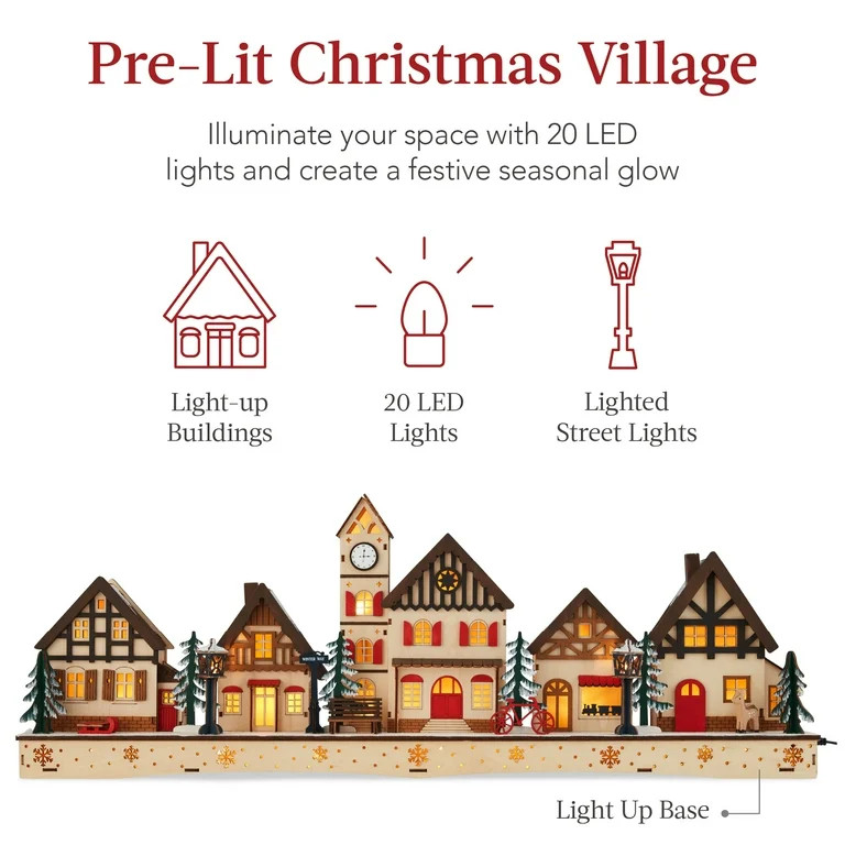 Best Choice Products Pre-Lit Wooden Christmas Village, Plug-In/Battery-Powered Winter Mantel Deco... | Walmart (US)