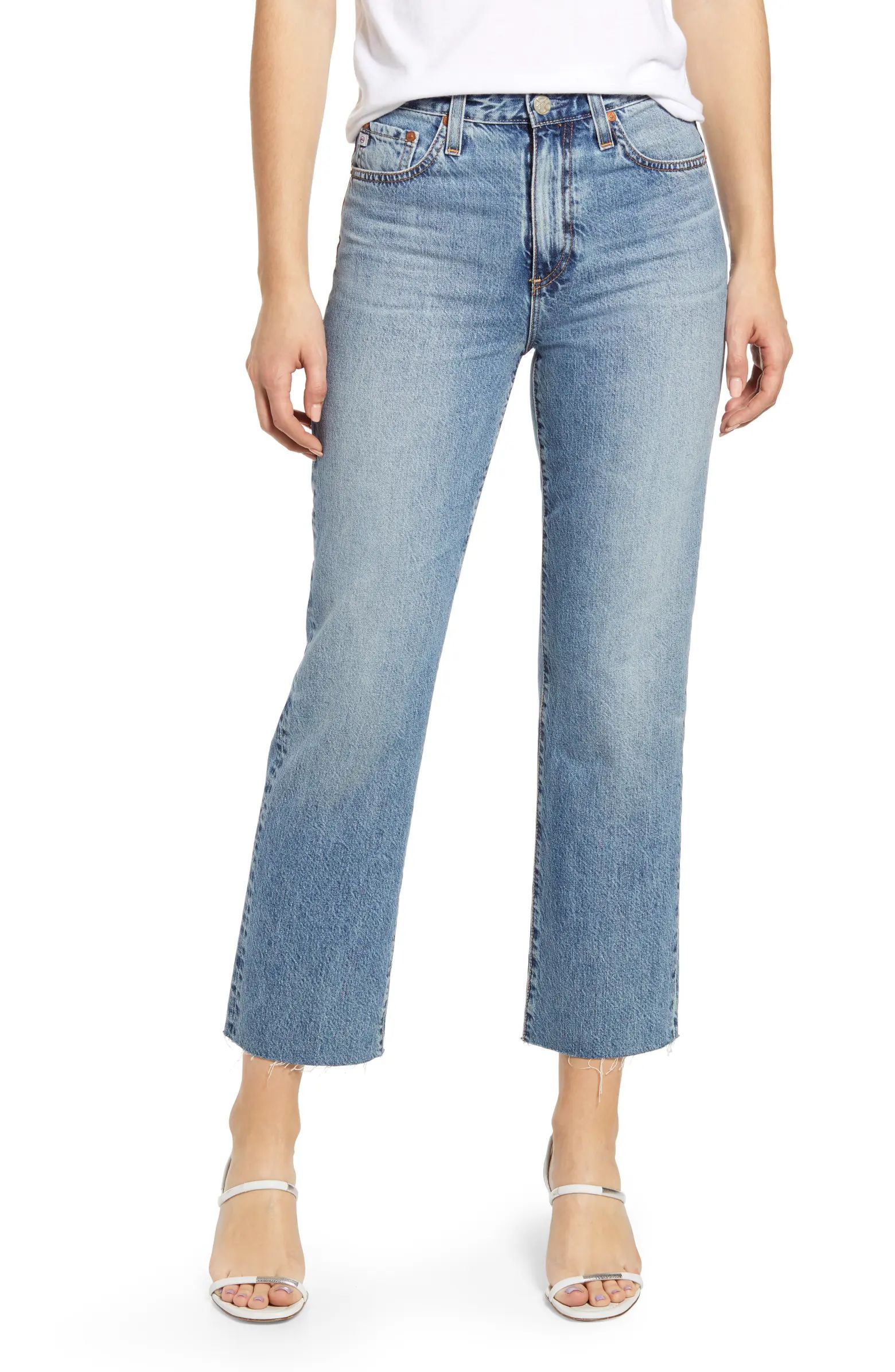 Alexxis High Waist Raw Hem Crop Straight Leg Jeans | Nordstrom