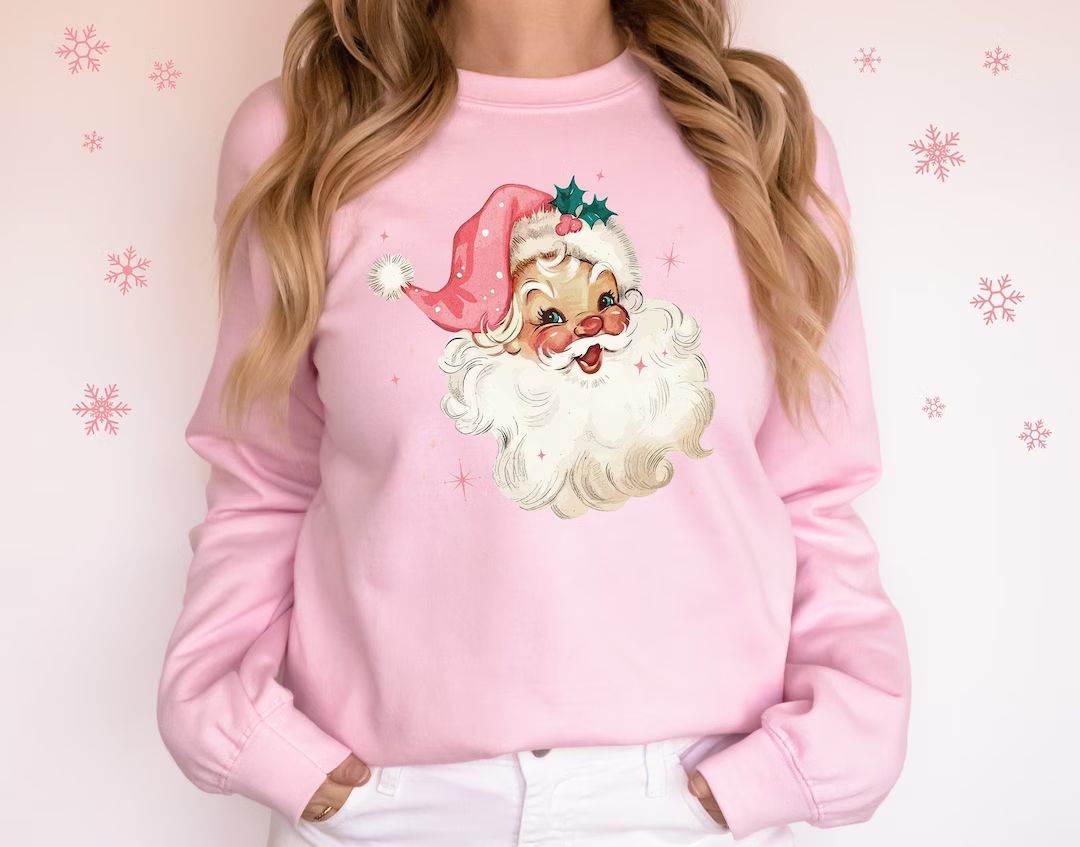 Retro Pink Santa Christmas Sweatshirt Gift for Woman Christmas - Etsy | Etsy (US)