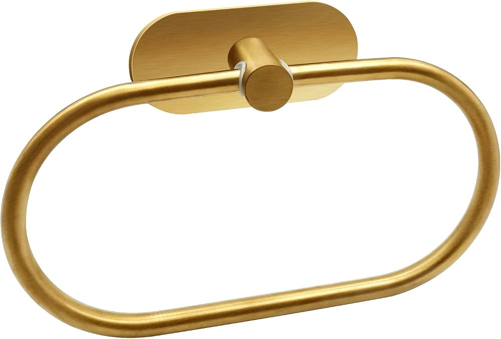 Self Adhesive Towel Ring, Brushed Gold Adhesive Hand Towel Holder Stainless Steel Oval Hand Towel... | Amazon (US)