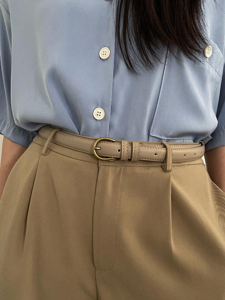 1pc Ladies' Khaki Belt With Pin Buckle, Versatile | SHEIN