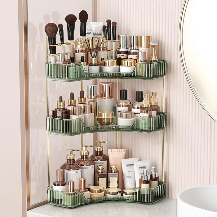 Corner Bathroom Counter Organizer, Upgraded 3-Tier Makeup Organizer Countertop with Makeup Brush ... | Amazon (US)