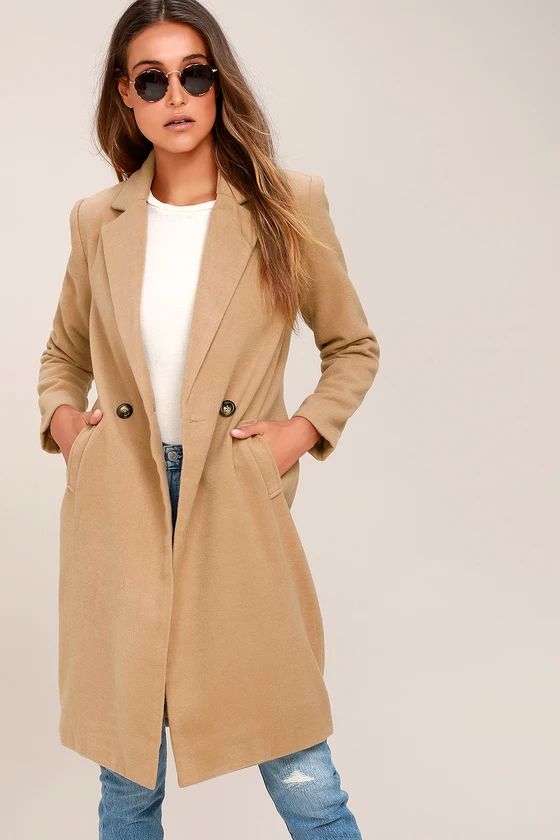 Harriet Long Double-Breasted Tan Coat | Lulus (US)