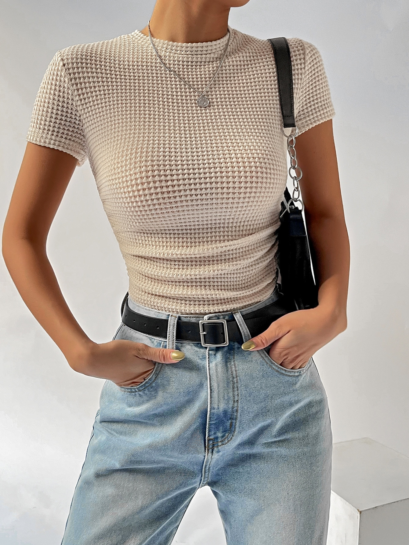 SHEIN EZwear Solid Mock Neck Tee4.80(500+) | SHEIN