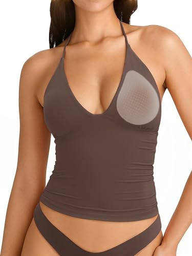 SUUKSESS Women Double Lined Halter Tank Top Summer Padded Deep V Neck Going Out Tops Sleeveless B... | Amazon (US)