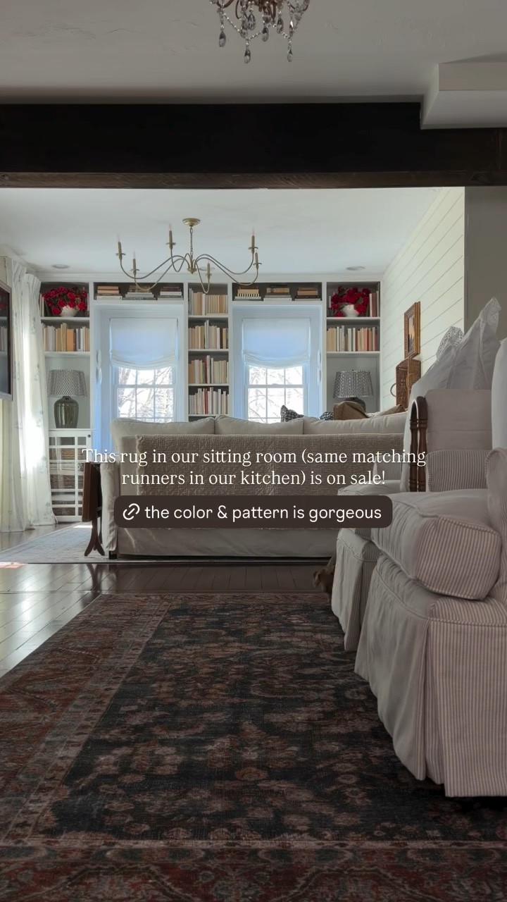 This rug in our sitting room (same matching runners in our kitchen) is on sale!