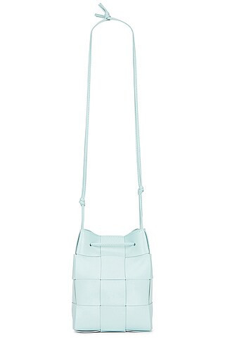Bottega Veneta Small Crossbody Bucket Bag in Teal Washed & Gold - Baby blue. Size all. | FWRD 