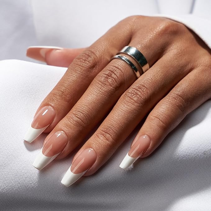 BTArtbox French Tip Press On Nails - Press On Nails Medium Coffin, Glue On Nails for Gifts, Natur... | Amazon (US)