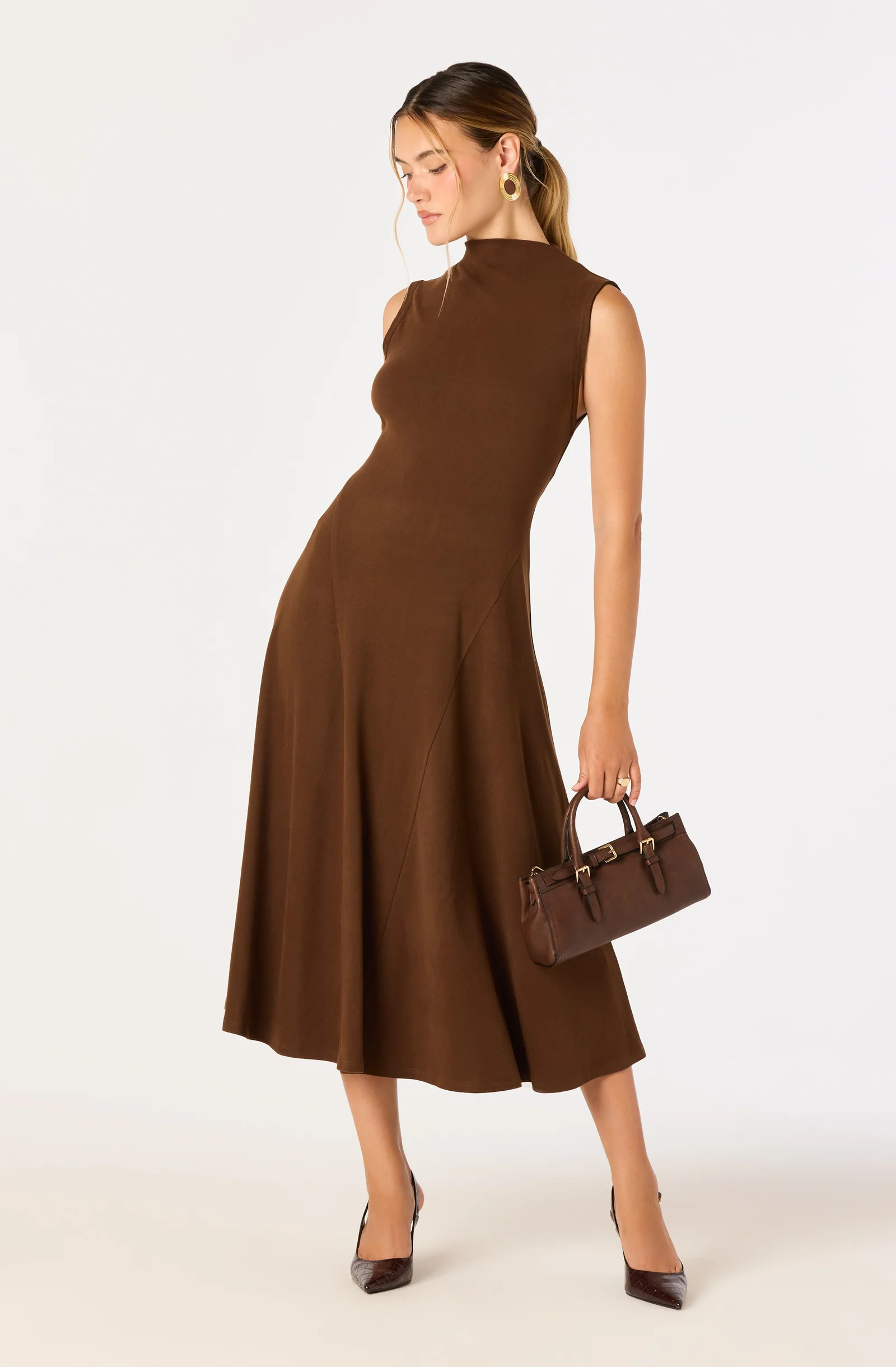 Geraldean Mock Neck Midi Dress - Dark brown / XS | ASTR The Label (US)