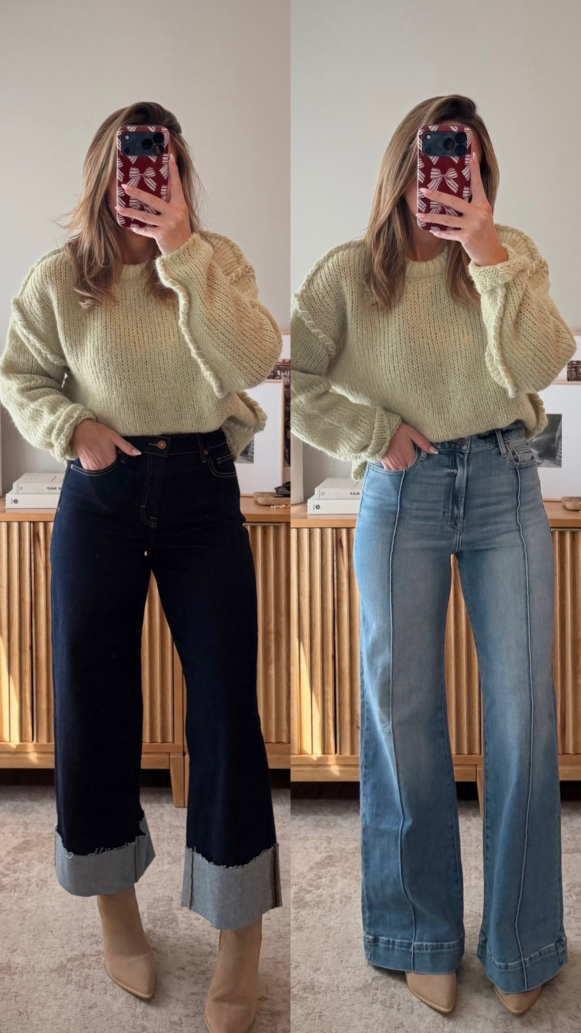 which style of denim with this sweater? size M sweater, size 27 dark denim, size 28 light denim. use code LEANN35 for 35% off sitewide. vici, winter outfit 

#LTKootd #LTKFindsUnder100