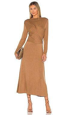 Vince Long Sleeve Draped Dress in Dark Taupe from Revolve.com | Revolve Clothing (Global)