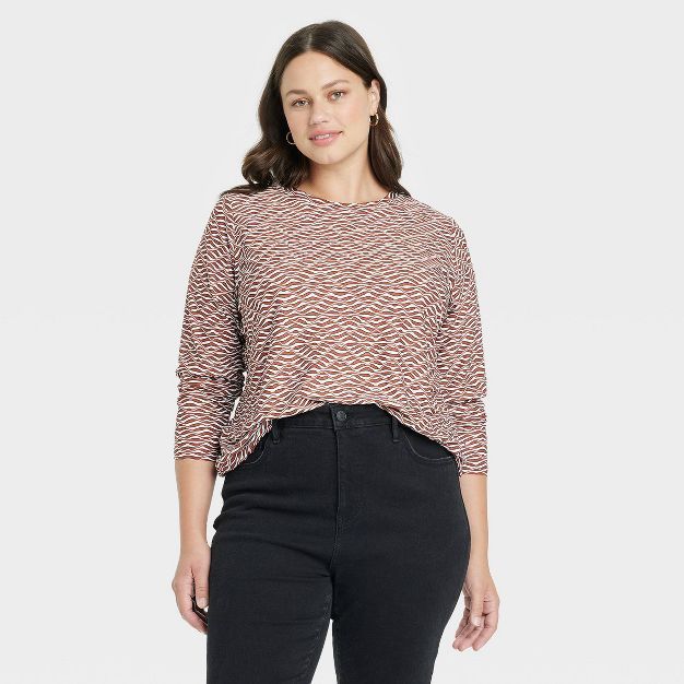 Women's Plus Size Long Sleeve Slim Fit Jacquard T-Shirt - Ava & Viv™ | Target