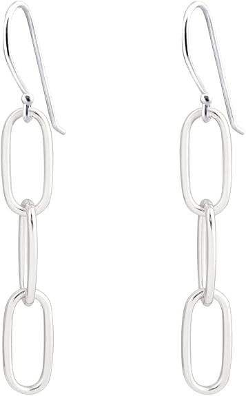 Savlano 925 Sterling Silver Paperclip Linear Link Drop Earrings-18K Gold Plated Dangle Drop Chain... | Amazon (US)