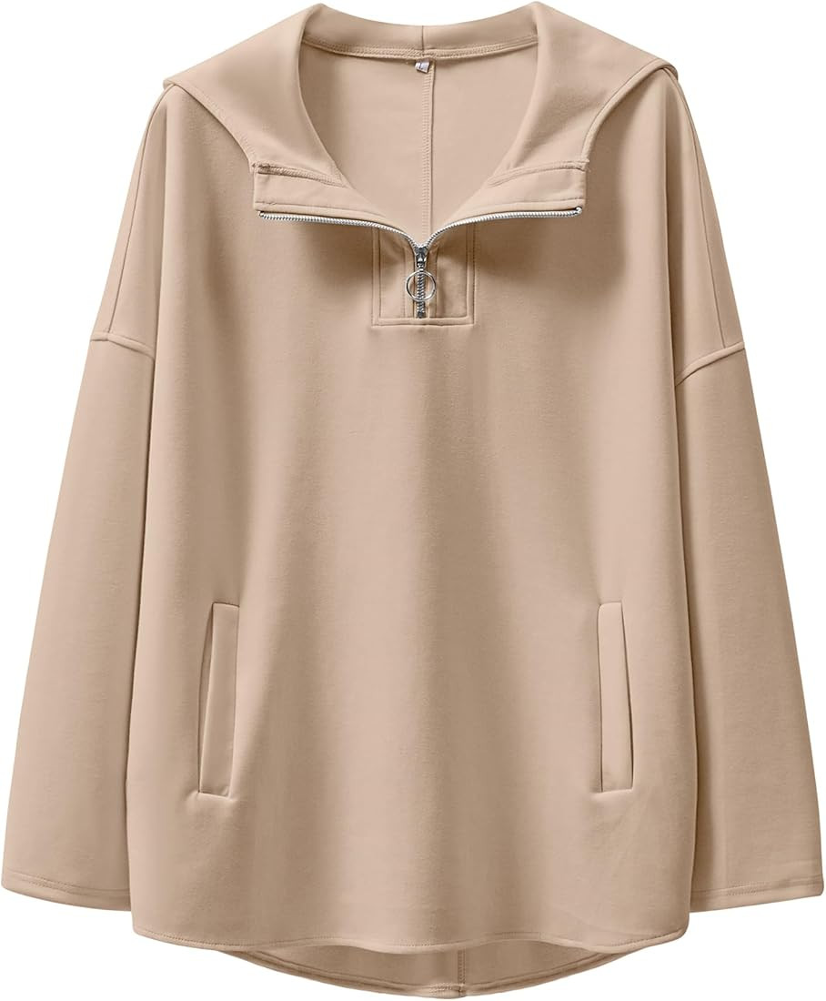 ANRABESS Womens Oversized Hoodie Quarter Zip Sweatshirts 2024 Fall Tunic Pullover Top Winter Tren... | Amazon (US)