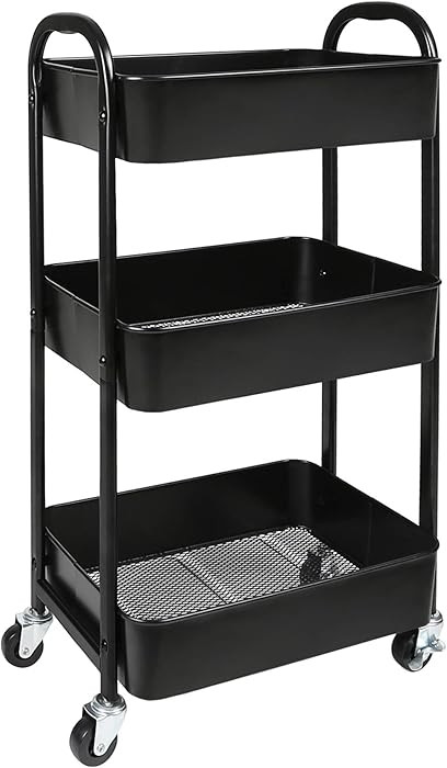 3-Tier Rolling Utility Cart with Caster Wheels,Easy Assembly, for Kitchen, Bathroom (Black) | Amazon (US)