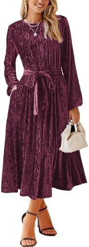 Happy Sailed Women's Velvet Dress Fashion Fall Winter Long Sleeve High Waist A-Line Semi Formal W... | Amazon (US)