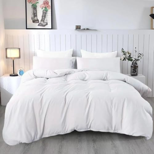 SDIII White Queen Duvet Cover with 2 Pillowcases, Not Including Comforter Inside, Soft Microfiber White Duvet Cover Queen with Zipper and Corner Ties | Amazon (US)