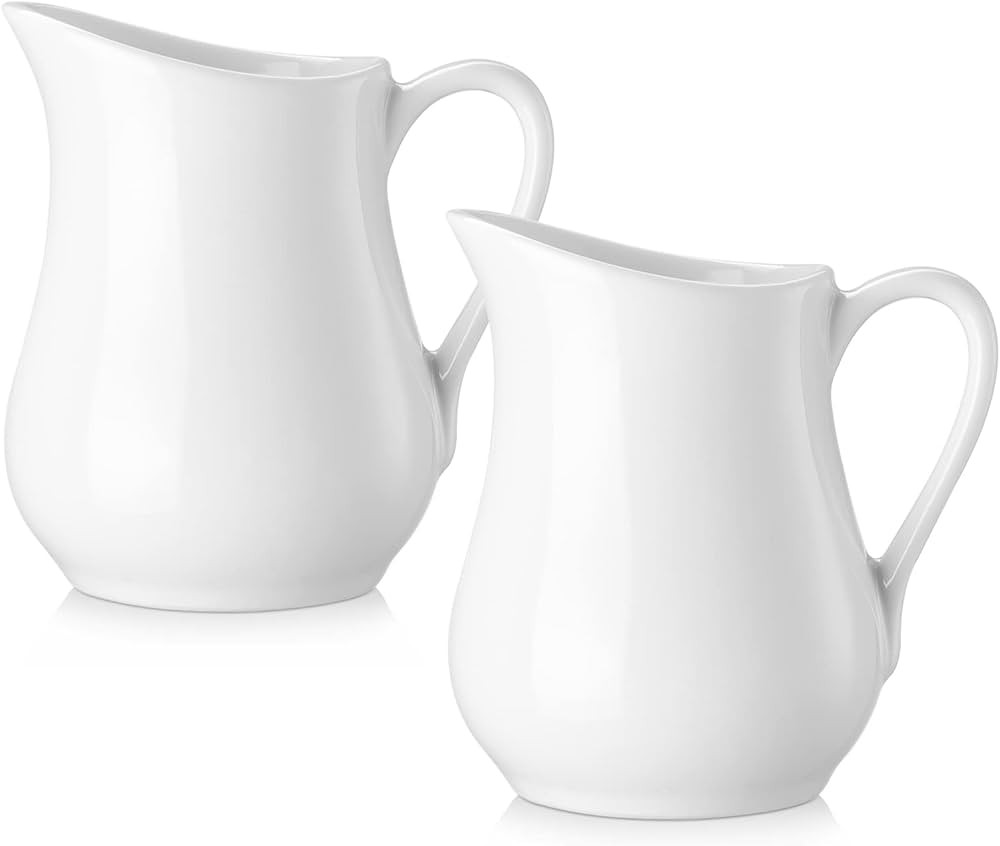 Gurygo 2 Oz (Set/2) Creamer Pitcher with Handle,Small Classic White Fine Porcelain Creamer Pitche... | Amazon (US)
