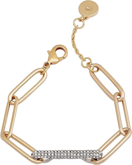 Vince Camuto Gold Tone Paperclip Link Chain Bracelet with Crystal Stone Pave Bar | Amazon (US)