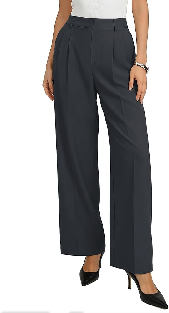 GRACE KARIN Women's Wide Leg Work Pants, Wrinkle Free High Waisted Trousers with Pockets, Busines... | Amazon (US)