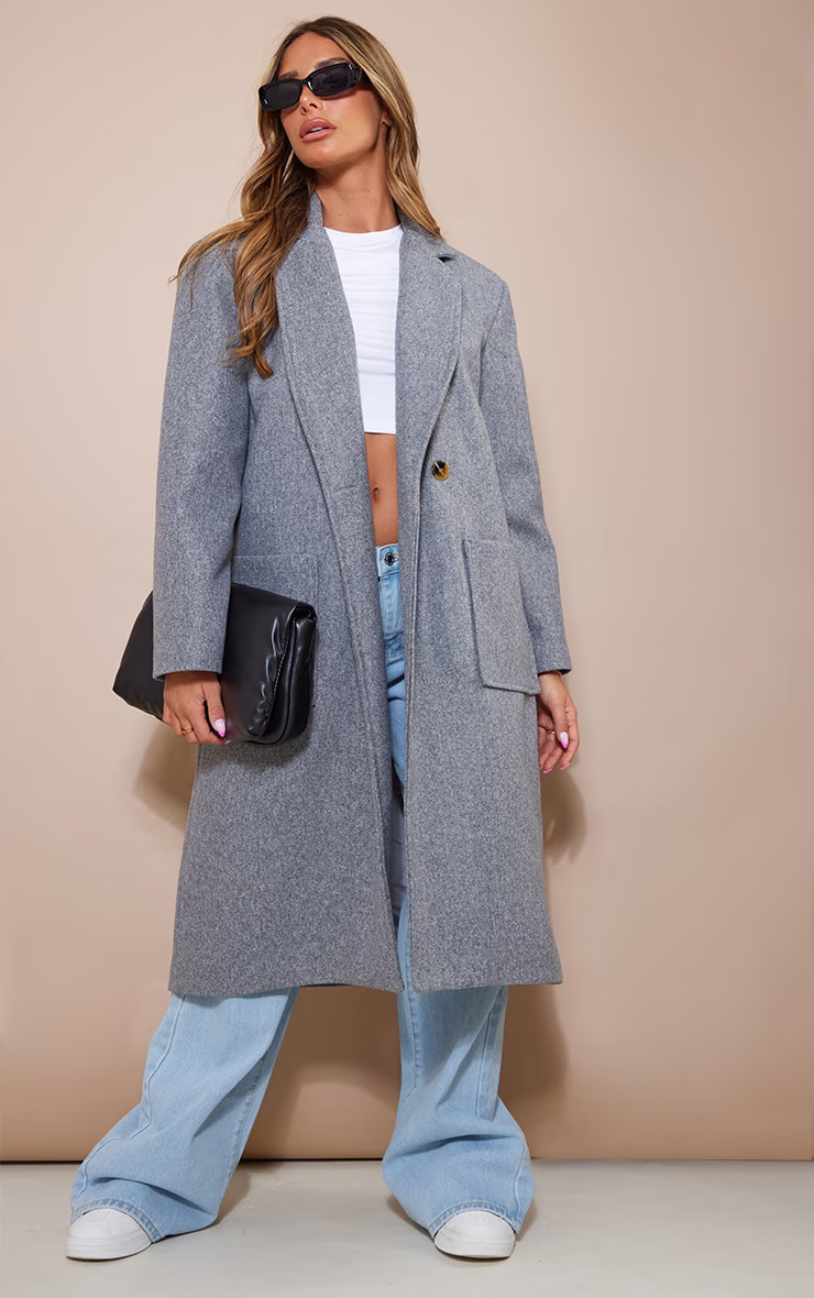 Grey Marl Patch Pocket Wool Look Coat | PrettyLittleThing CAN