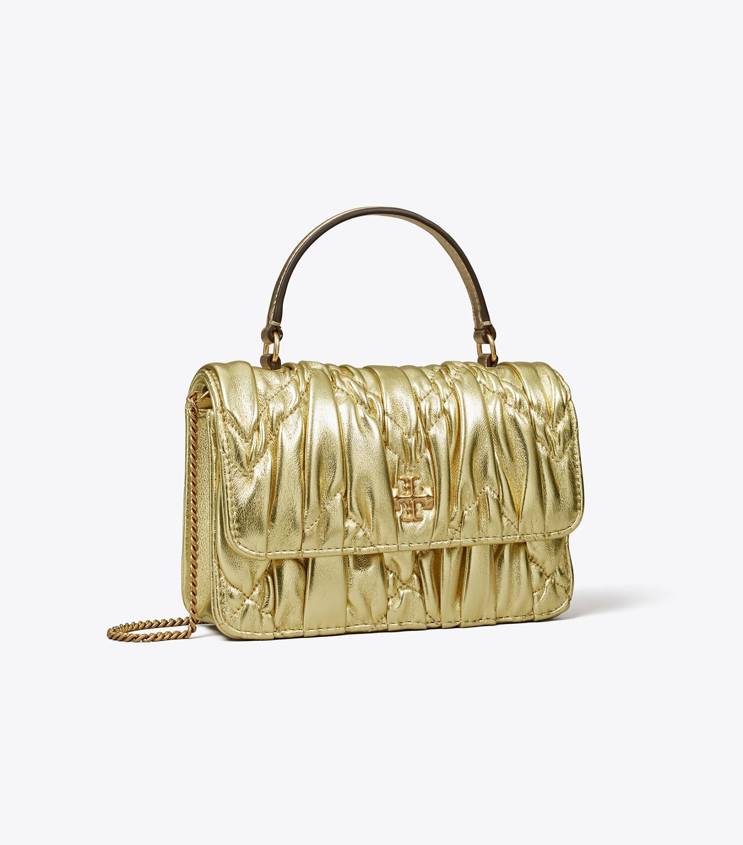 MINI KIRA METALLIC DIAMOND RUCHED TOP-HANDLE CHAIN WALLET | Tory Burch (US)