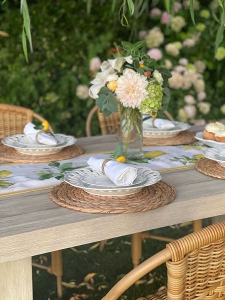 Spring tablescape. Outdoor tablescape. Outdoor dining. Dining al fresco. Lemon tablescape. Lemon table decor. Summer table decor. Summer tablescape. Mother’s Day party decor. Pottery Barn outdoor furniture. Pottery Barn patio furniture. Amazon table decor. Amazon finds. Walmart home. Walmart finds. 🤍🍋

#LTKhome #LTKfindsunder100 #LTKparties