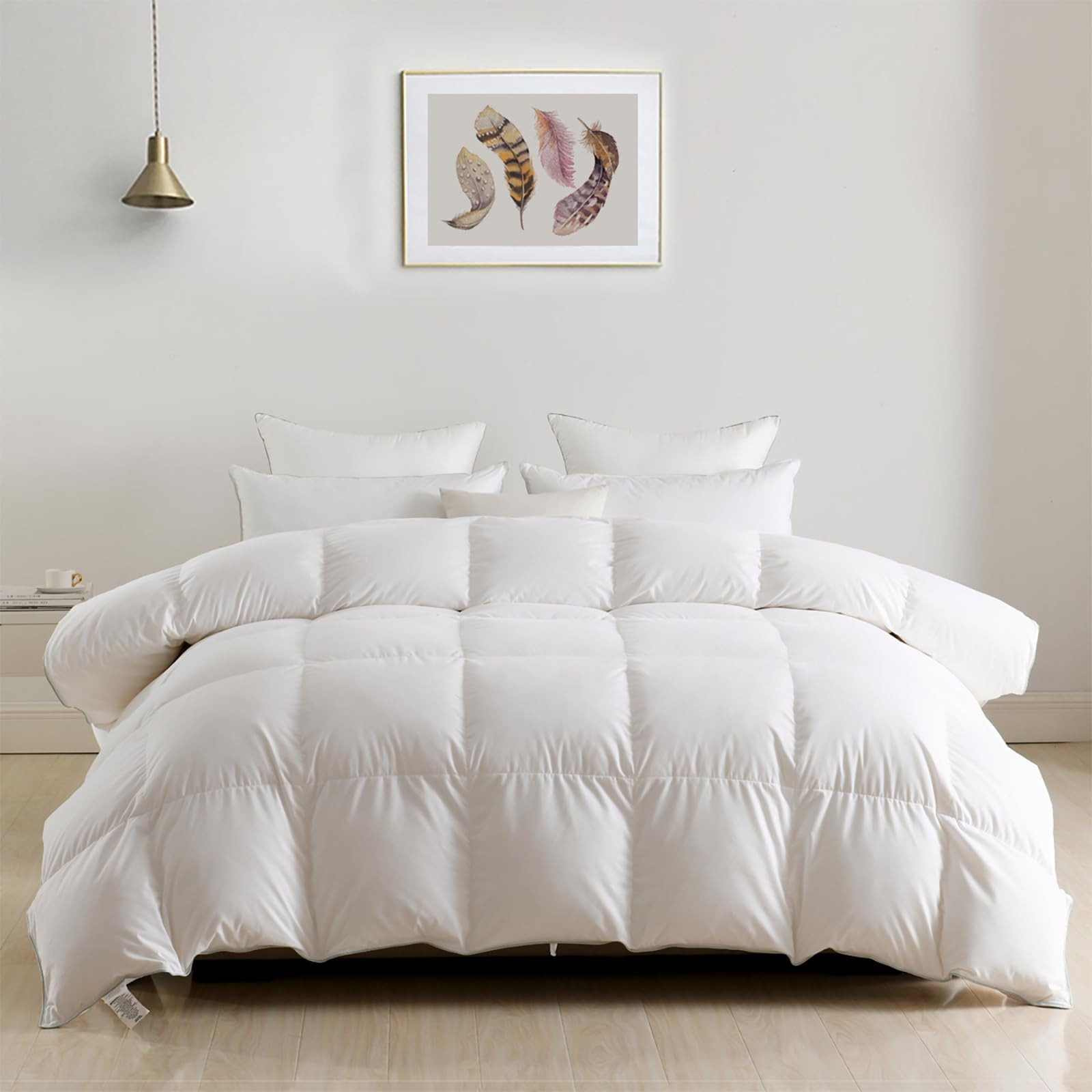 DWR Luxury Oversized King Down Feather Fibers Comforter, Soft Cotton Blend Cover, High Fill Power Medium Weight, Fluffy Down Feather Fibers Duvet Insert with Ties (120x98 Inches, White) | Amazon (US)