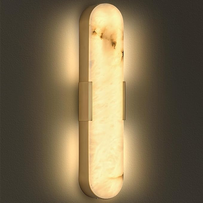 Alabaster Wall Sconce, 20 in Natural Marble Brass Wall Sconce Indoor Modern Bathroom Alabaster La... | Amazon (US)