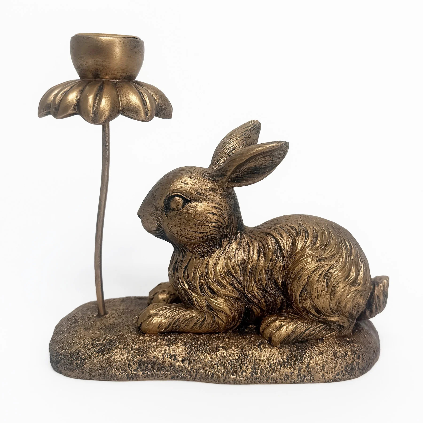 Lying Bunny and Flower Taper Candle Holder, Bronze, 5.75", by My Texas House | Walmart (US)