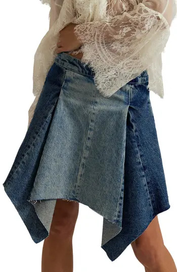 Free People Wild River Denim Handkerchief Hem Midi Skirt in Small Talk at Nordstrom Rack, Size 24 | Nordstrom Rack
