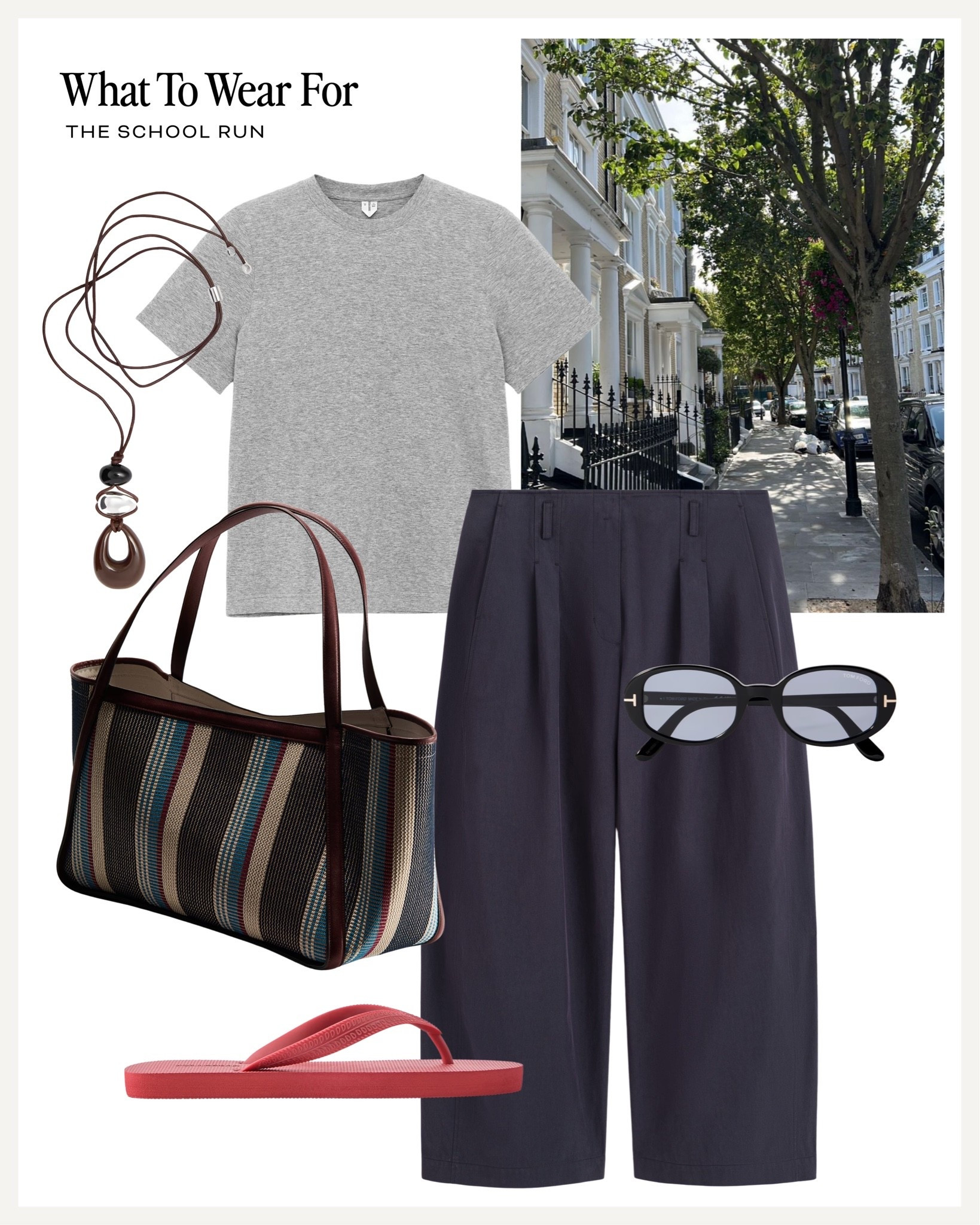 The school run 🏃🏻‍♀️ 

Summer style, effortless outfits, navy cotton trousers, red flip flops, running errands, mum on the go

#LTKsummer