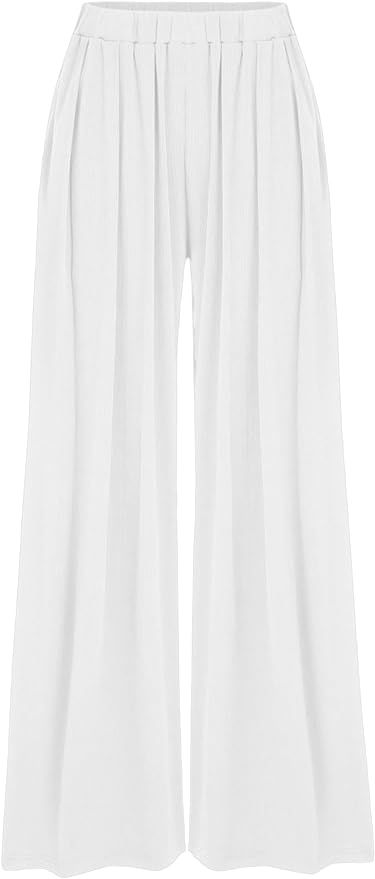 CIDER Wide Leg Palazzo Pants for Women with Pockets Elastic Business Causal Pants Women Summer fo... | Amazon (US)