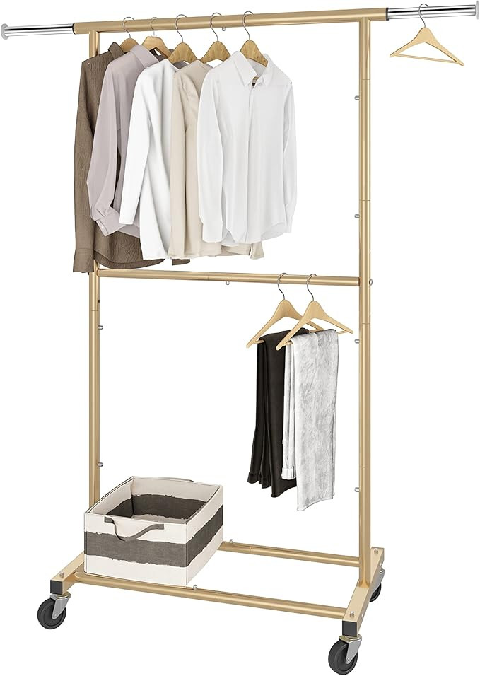 Simple Trending Double Rod Clothing Garment Rack, Rolling Clothes Organizer on Wheels for Hanging... | Amazon (US)