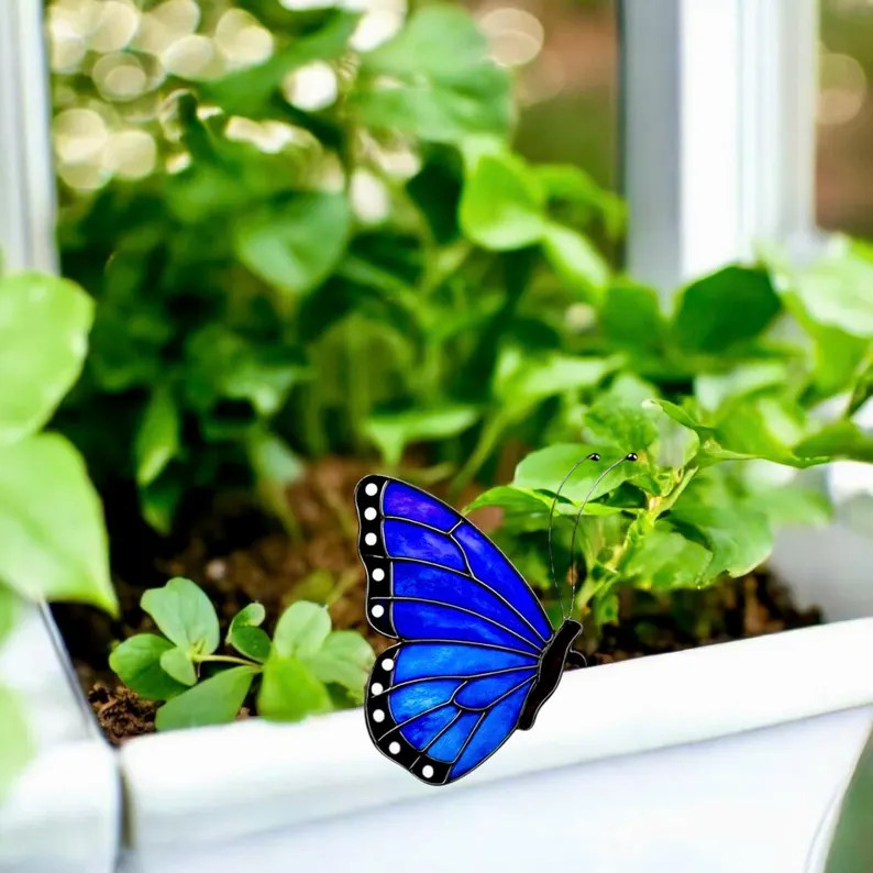Stained Glass Butterfly Suncatcher, Handmade Window Plant Charm, Unique Gift for Mom - Etsy | Etsy (US)