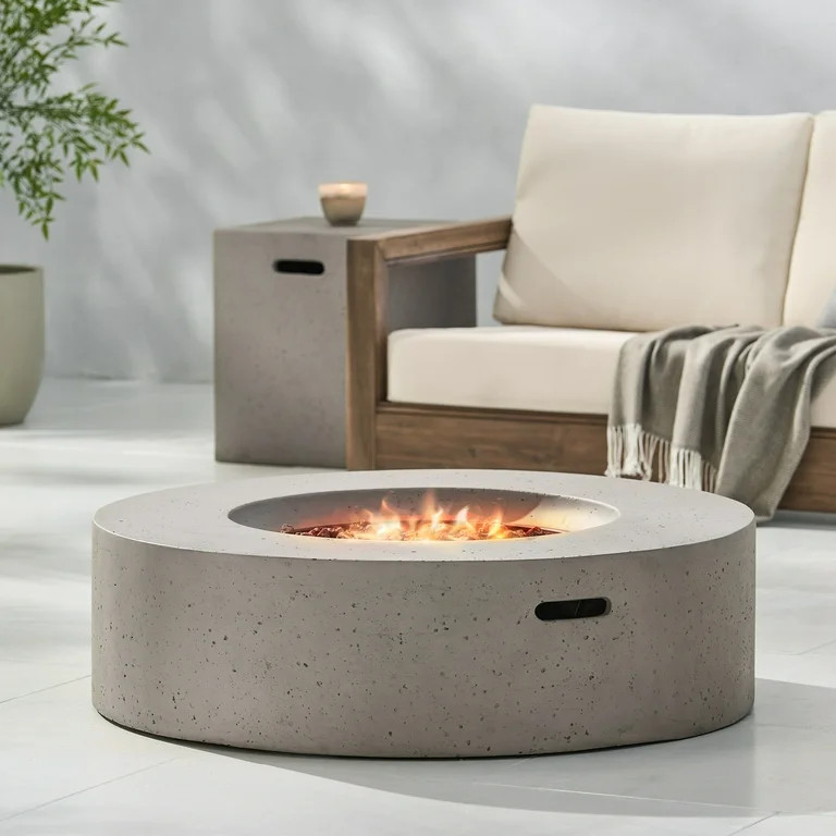 Circular 50K BTU Outdoor Gas Fire Pit Table with Tank Holder, Light Grey - Walmart.com | Walmart (US)