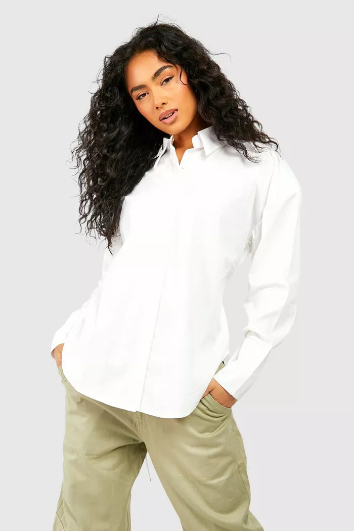 Oversized Tie Back Shirt | boohoo (US & Canada)
