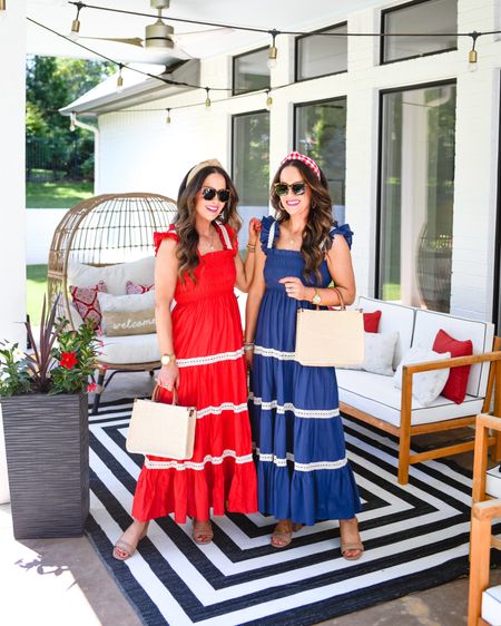 Red or blue - which color of maxi dress is your fave? 🥰 Hooray! @shopavara just started launched some fabulous red white and blue items and our 15% off code works on them! 💙❤️💙 Comment LINK below for shopping links sent right to your DMs! Use code DoubleTake15 for 15% off your Avara purchase! 🛍️  we linked this super cute tote bag, glasses and headband as well! 

#LTKSaleAlert #LTKFindsUnder100