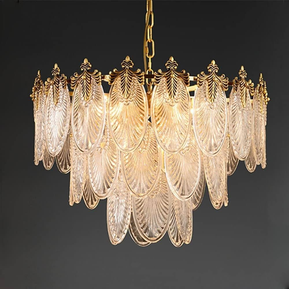 Modern Gold Crystal Chandelier 24'' Vintage Pendant Lighting with Glass Leaf Drum 8-Light Round F... | Amazon (US)
