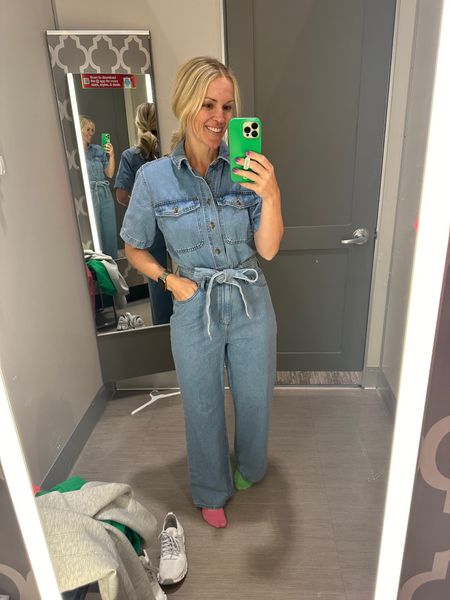 Cute denim jumpsuit!!! I am wearing a size 6, and felt like it fit tts, or even a touch big! If want more fitted size down! Probably best for cooler seasons….but super cute!!! #targetfinds #hocwinter #hocsummer 

#LTKstyletip #LTKsalealert #LTKfindsunder50